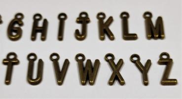(ABC2) - Buchstaben-Set A-Z aus Metall Farbe : bronze - ca. 1,25x0,6 cm zum Annähen / Ankleben