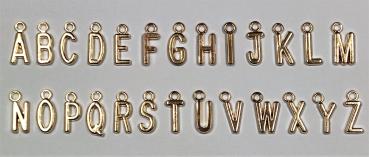 (ABC6) - Buchstaben-Set A-Z aus Metall Farbe : roségold - ca. 1,25x0,6 cm zum Annähen / Ankleben