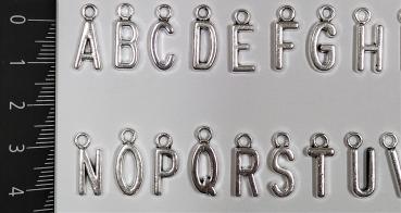 (ABC4) - Buchstaben-Set A-Z aus Metall Farbe : silber - ca. 1,25x0,6 cm zum Annähen / Ankleben