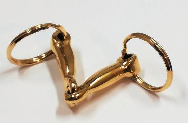 Hobby Horse Gebiss einfach gebrochen Farbe : echt vergoldet, mit 2 Schlüsselringen echt vergoldet für Maulbreite 5-6 cm (vergolden in Handarbeit)
