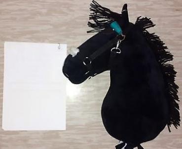 Black horse with wide blaze size (A4+ to A3) without stick  with many accessories  with 100% filling Unique piece - used