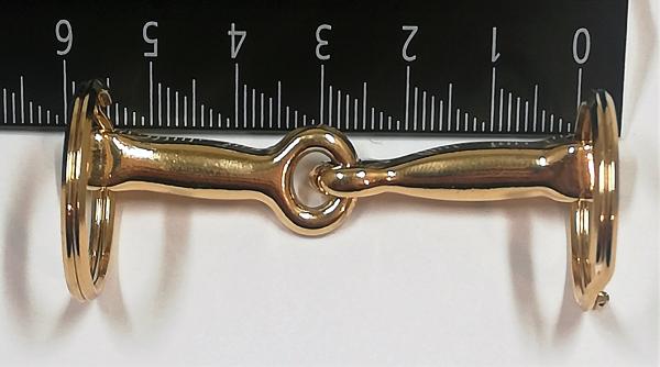 Hobby Horse Gebiss einfach gebrochen Farbe : echt vergoldet, mit 2 Schlüsselringen echt vergoldet für Maulbreite 5-6 cm (vergolden in Handarbeit)