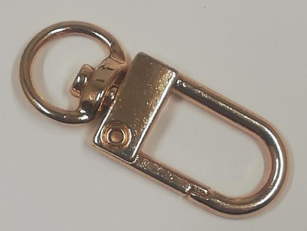 (K11) Karabinerhaken länglich mit Wirbel halbrund gold