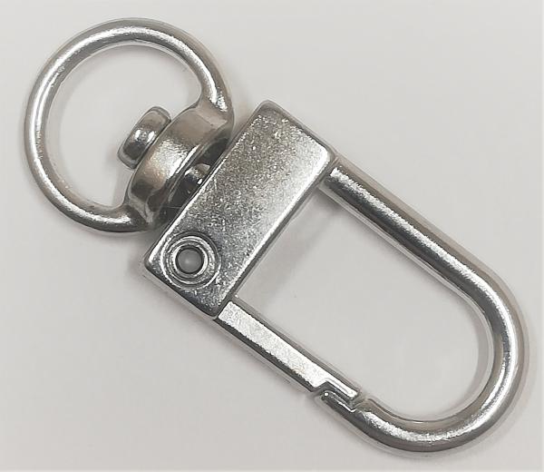 (K8) Carabiner oblong with swivel half round silver