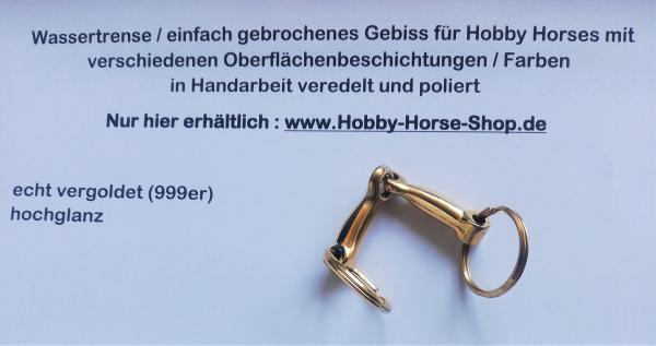 Hobby Horse Gebiss einfach gebrochen (auch Wassertrense genannt) Farbe : echt vergoldet, mit 2 Schlüsselringen echt vergoldet für Maulbreite 5-6 cm