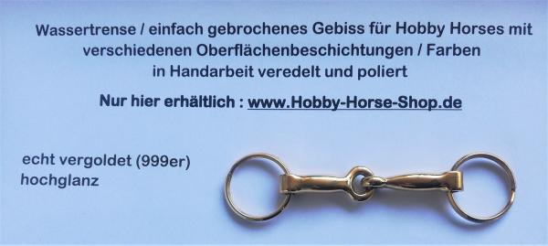 Hobby Horse Gebiss einfach gebrochen (auch Wassertrense genannt) Farbe : echt vergoldet, mit 2 Schlüsselringen echt vergoldet für Maulbreite 5-6 cm